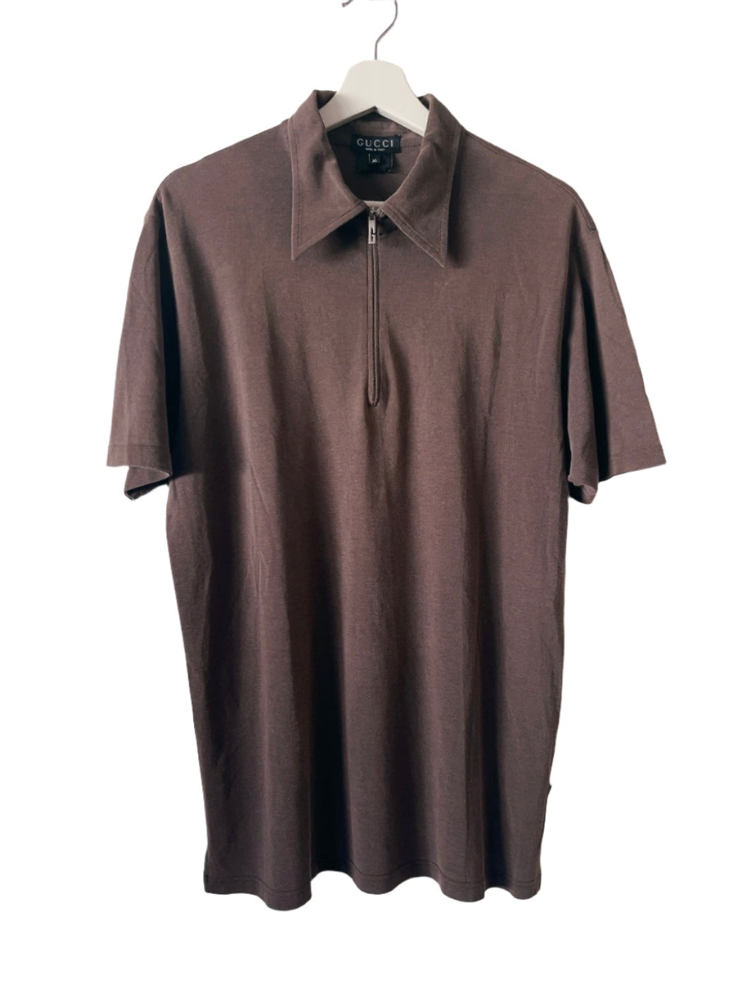 old GUCCI dark brown zip-up polo shirt