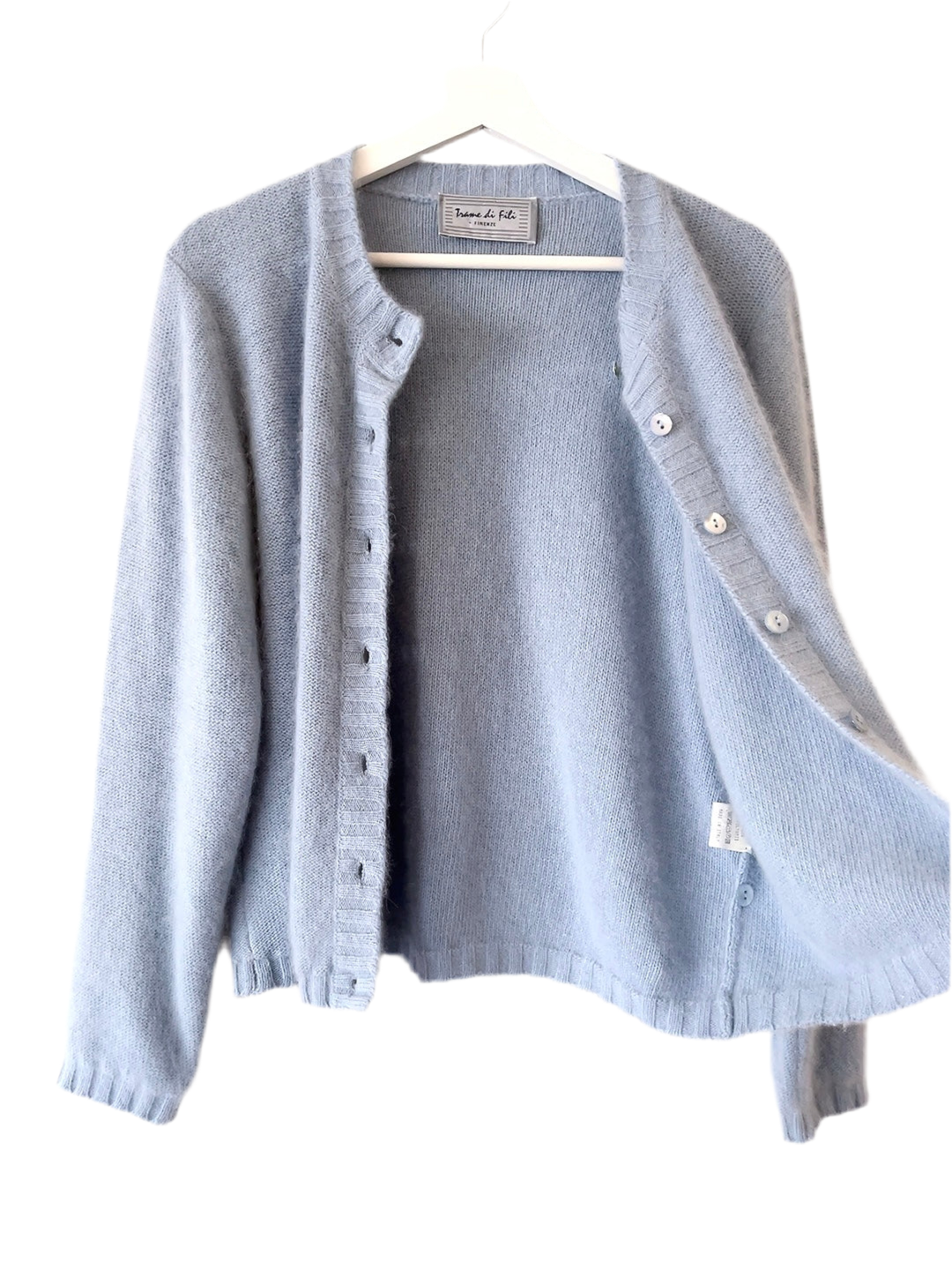 Italy made sky blue Angora mix cardigan