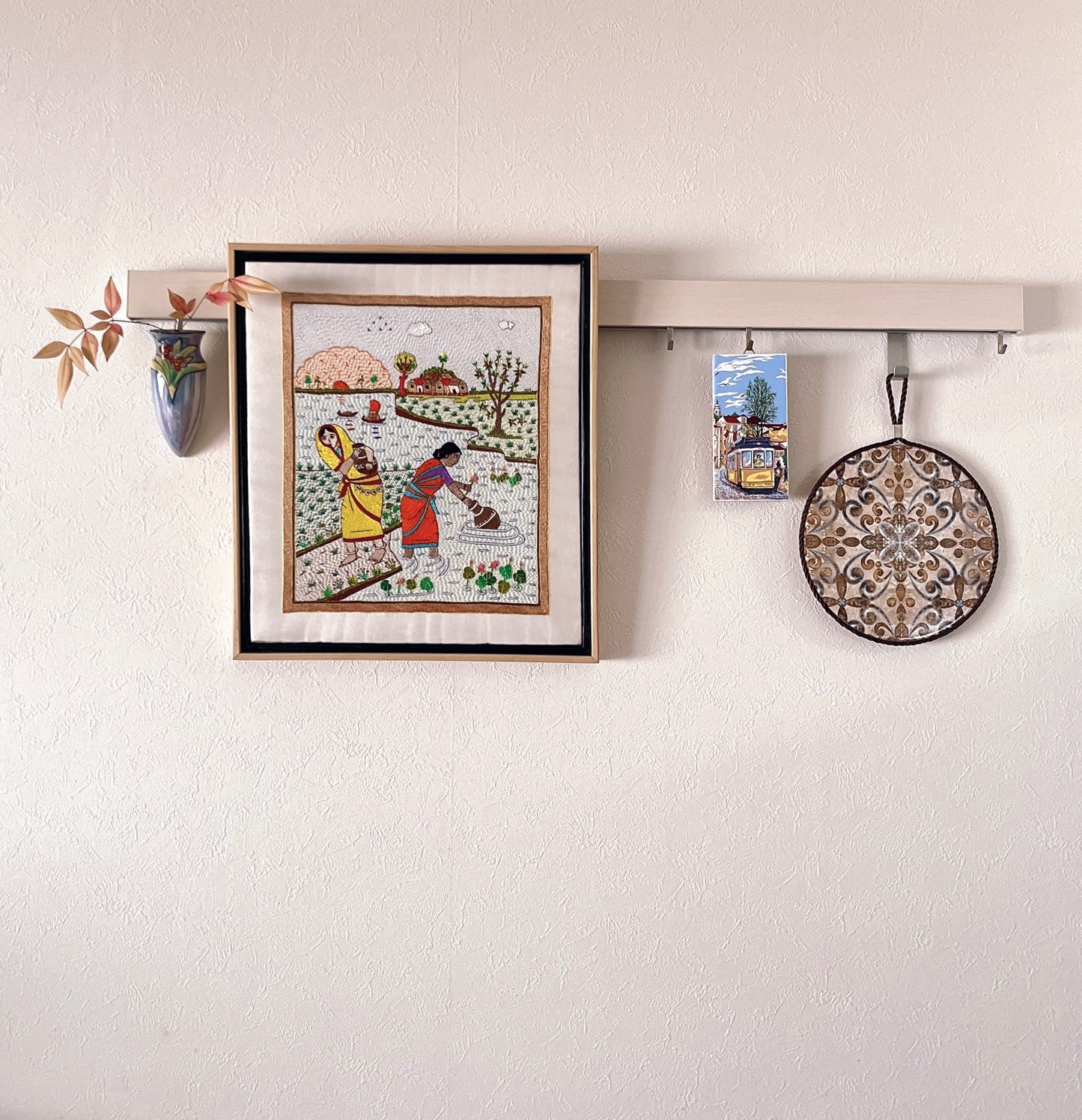 「 Women 」Hand embroidered textile wooden frame
