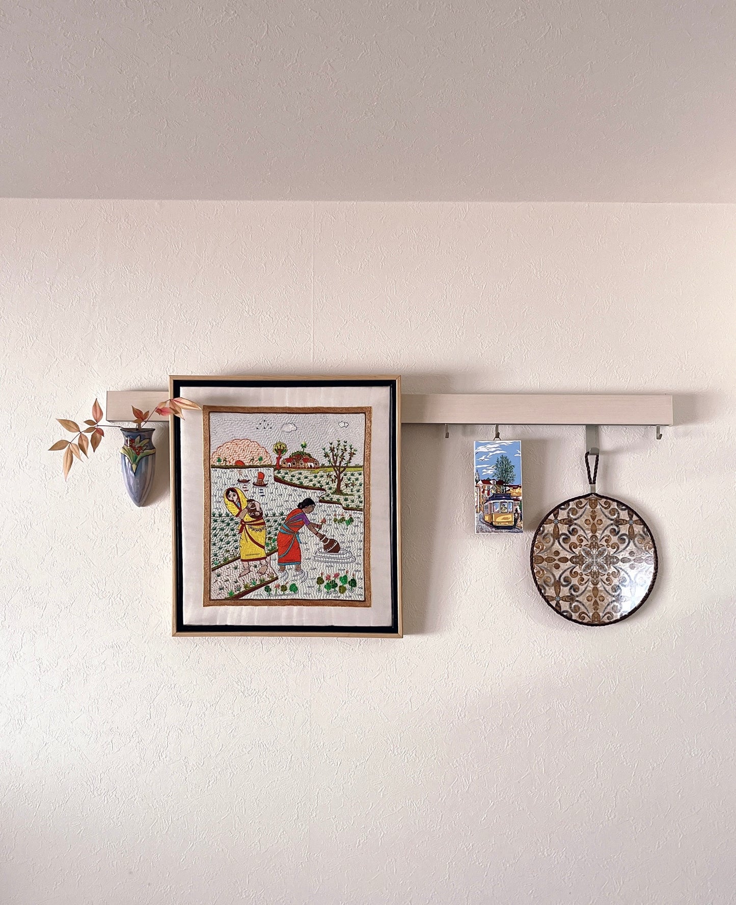 「 Women 」Hand embroidered textile wooden frame