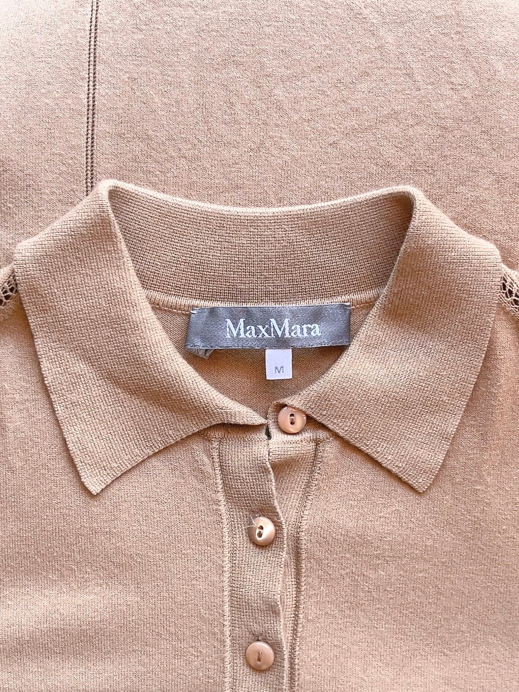 Max Mara light brown knit polo shirt