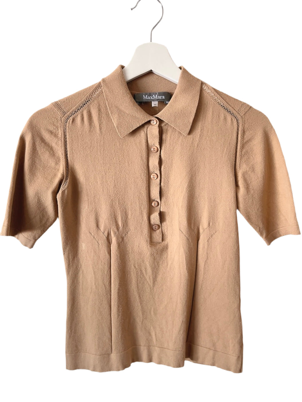 Max Mara light brown knit polo shirt