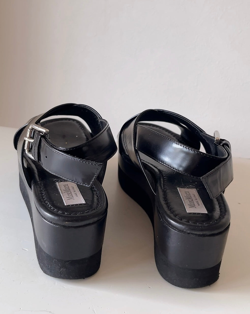 Max Mara black leather sandals