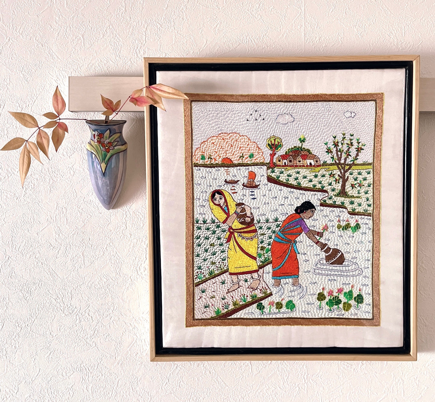 「 Women 」Hand embroidered textile wooden frame
