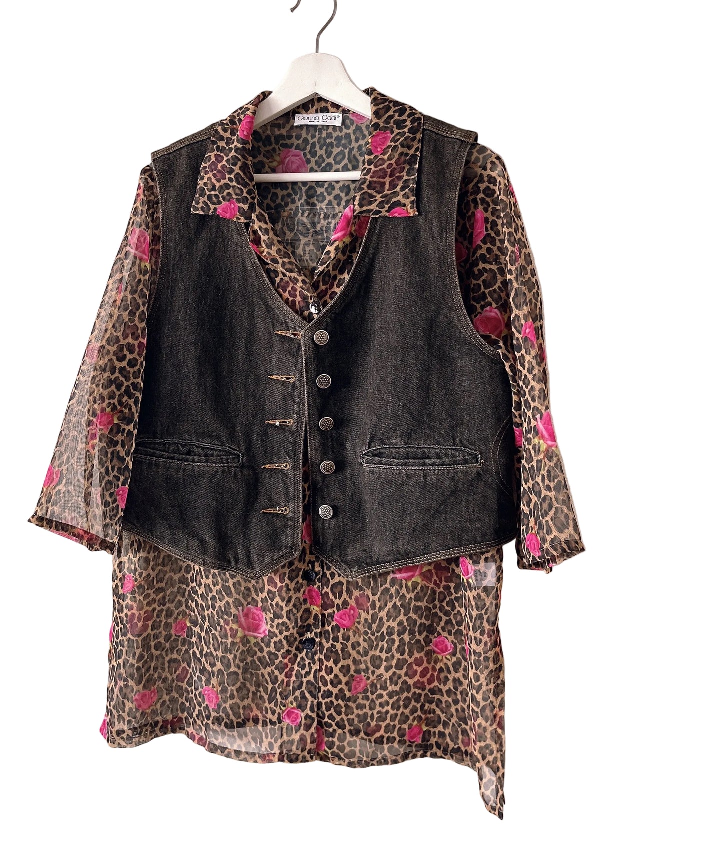Italy made leopard × rose shirt