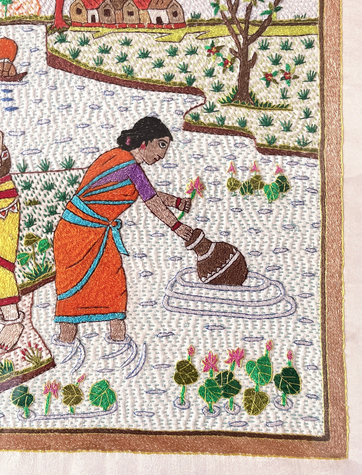 「 Women 」Hand embroidered textile wooden frame
