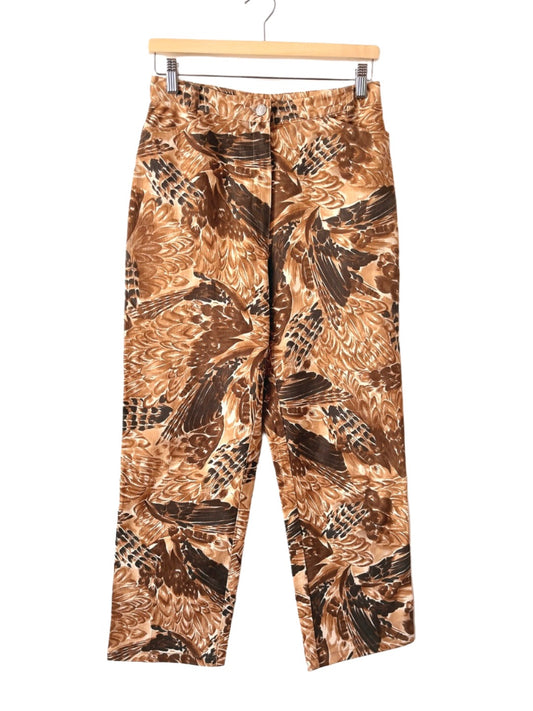 Feathers motif high waist denim pants