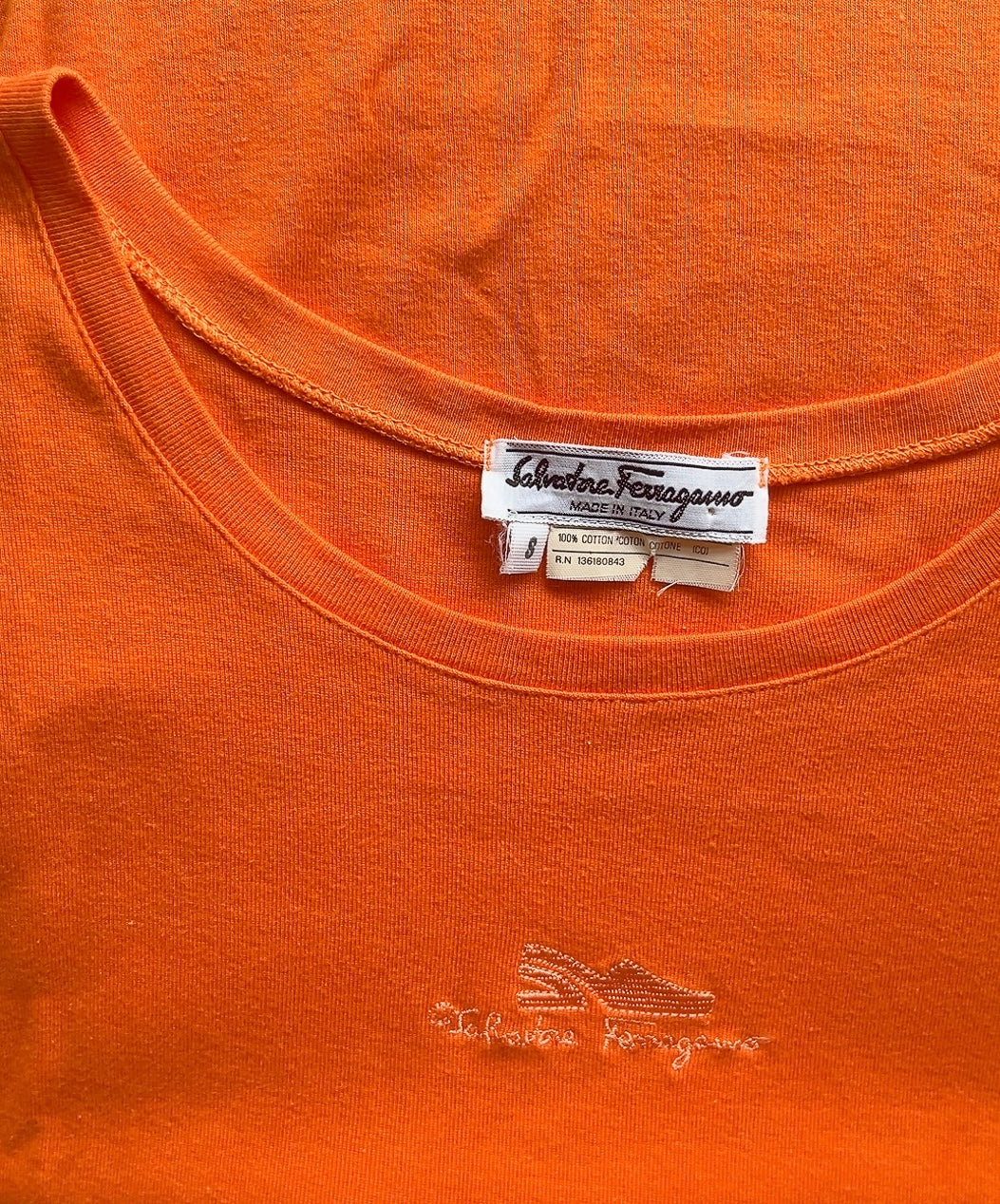 Salvatore Ferragamo shoe embroidery orange tank top