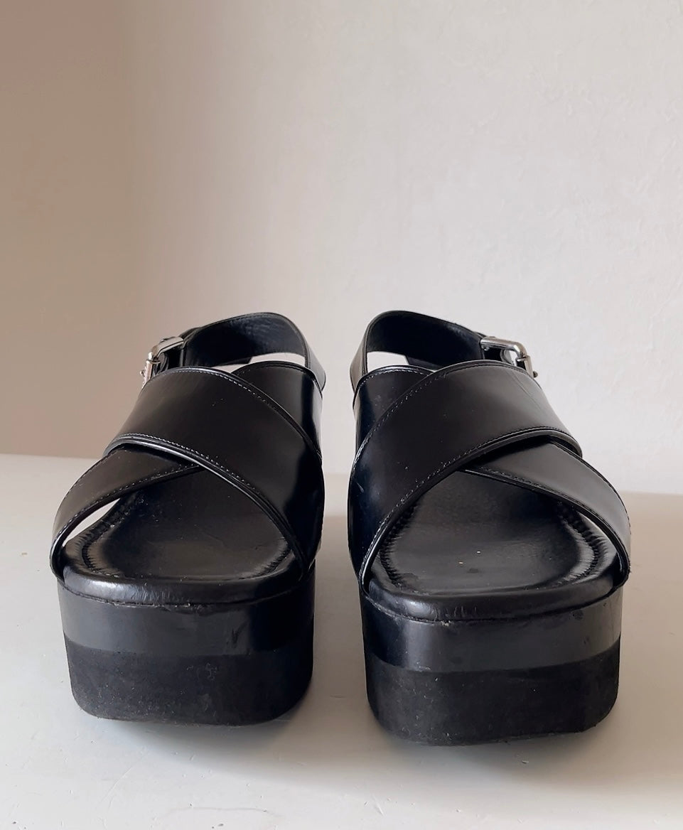 Max Mara black leather sandals