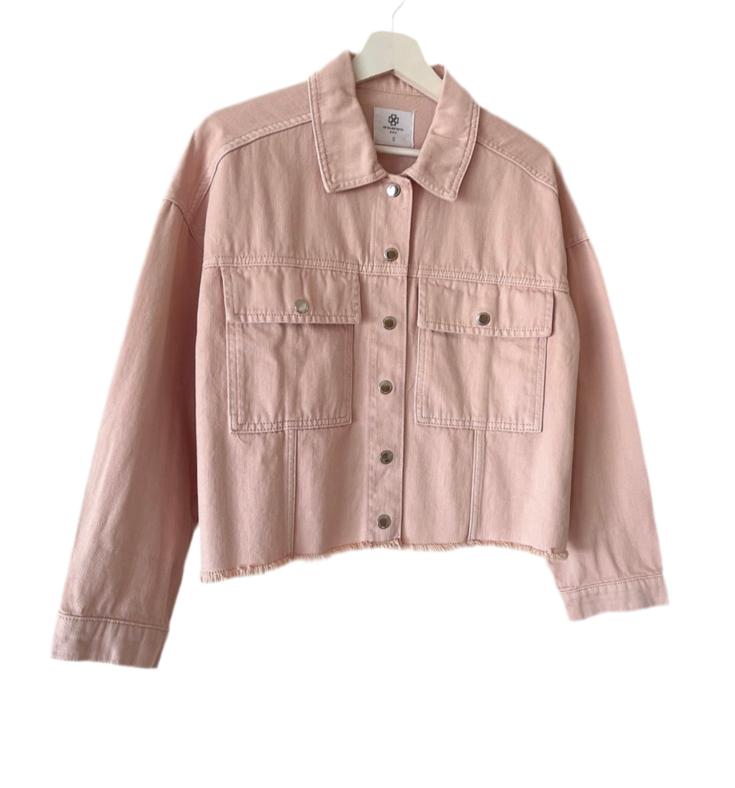 light pink cropped denim jacket