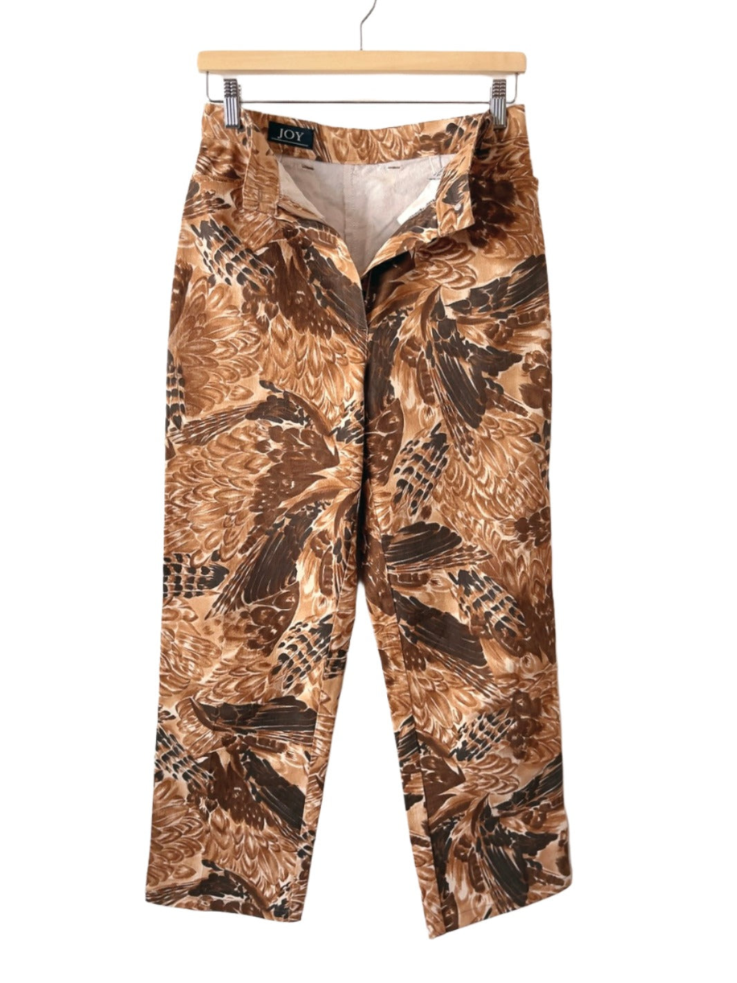 Feathers motif high waist denim pants