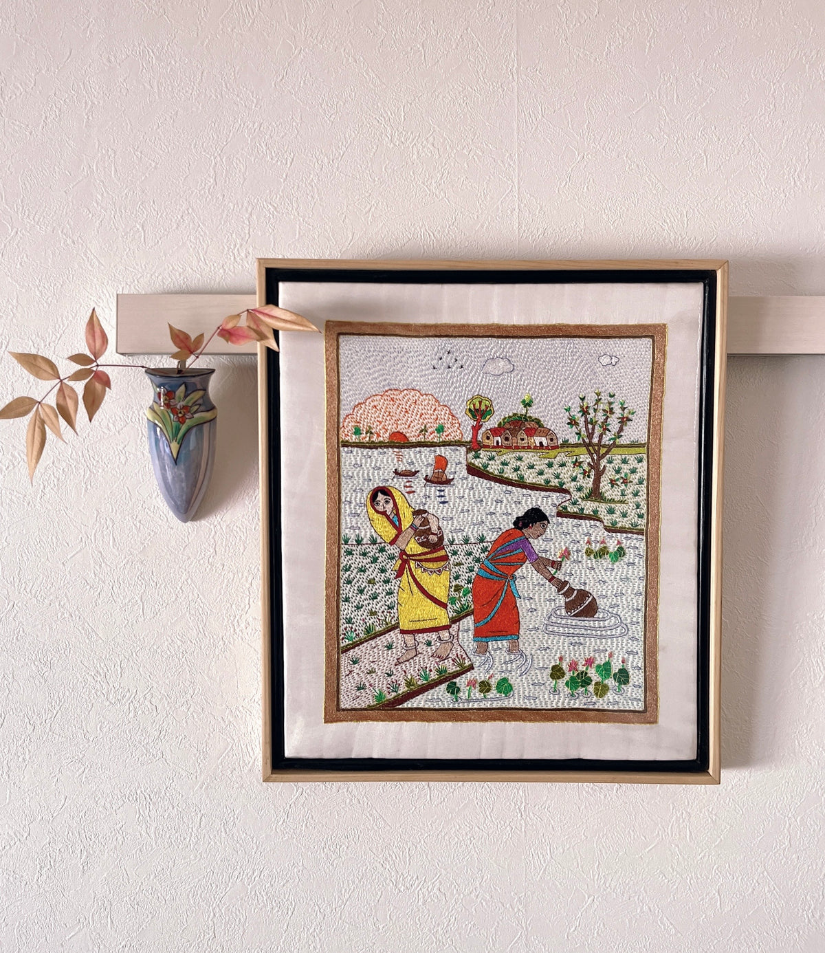 「 Women 」Hand embroidered textile wooden frame