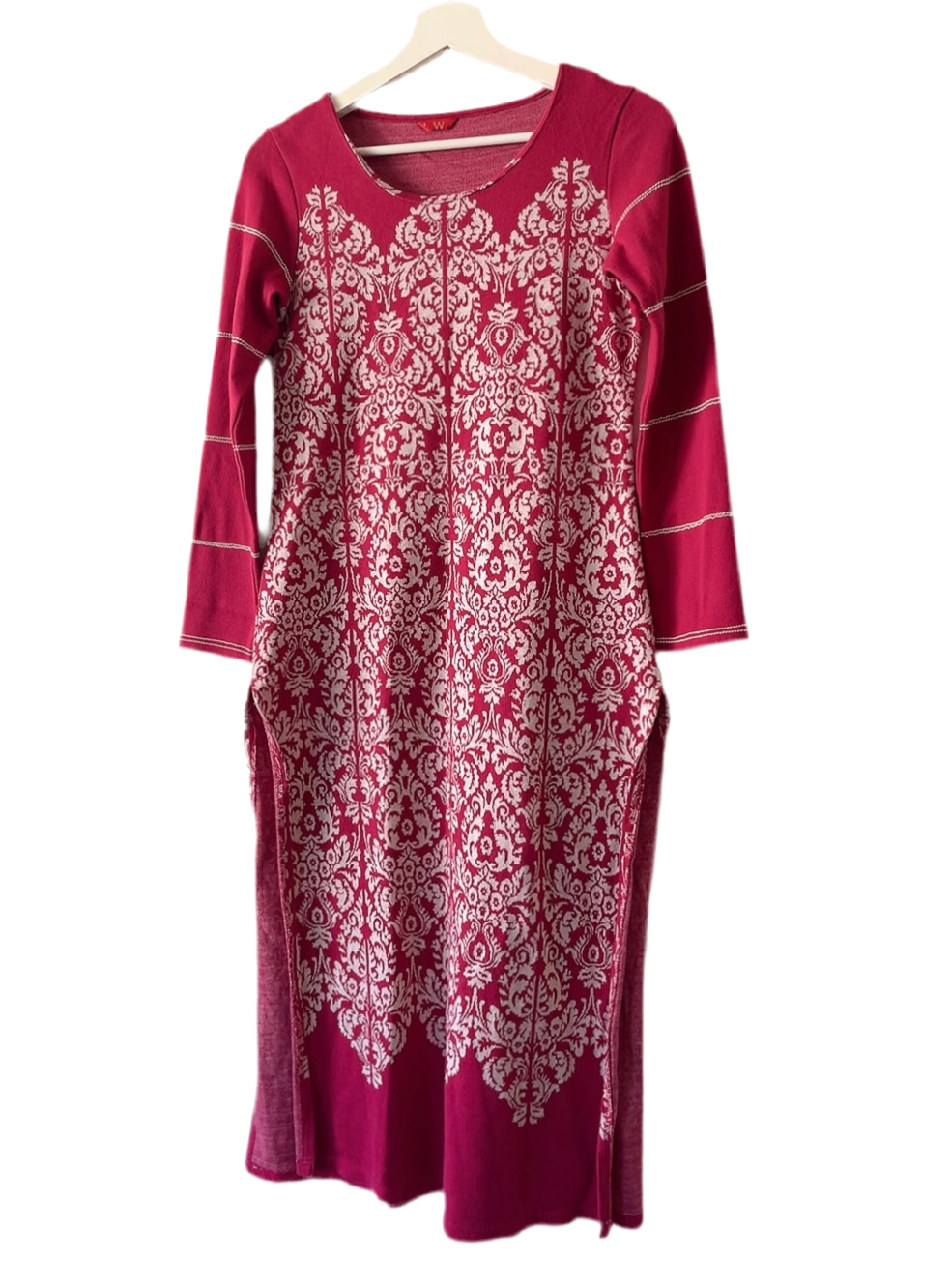 Pink × white side slit long one-onepiece