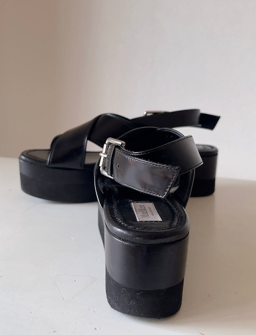 Max Mara black leather sandals