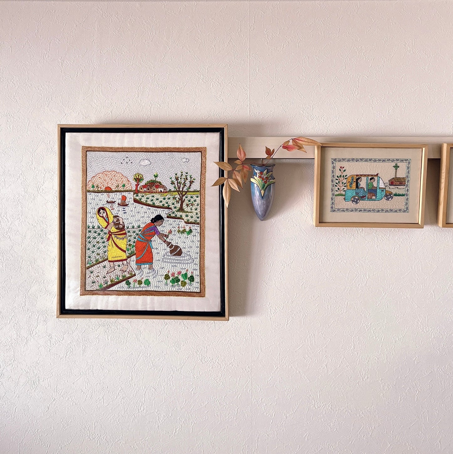 「 Women 」Hand embroidered textile wooden frame