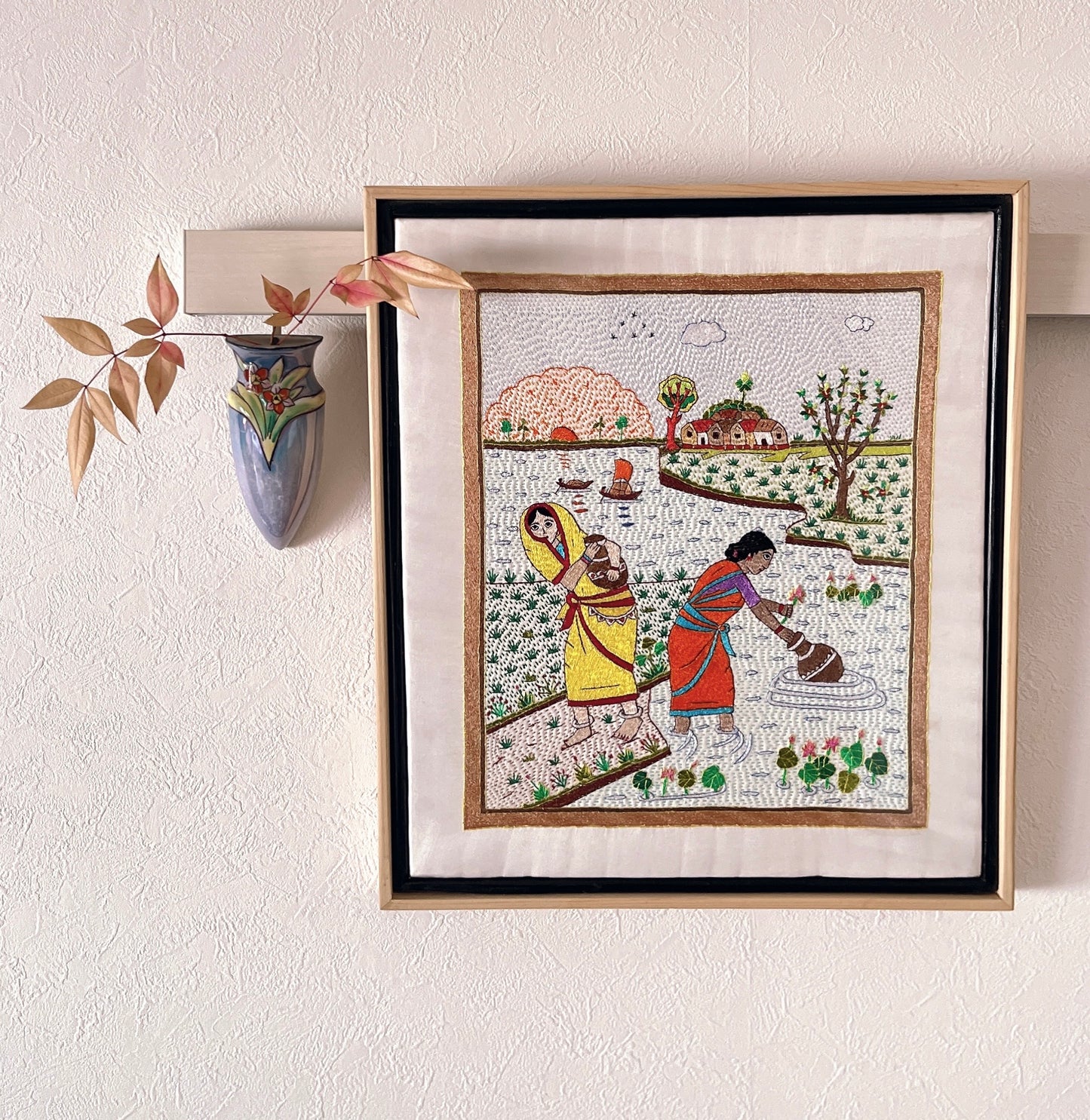 「 Women 」Hand embroidered textile wooden frame