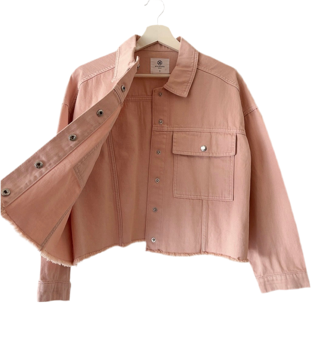 light pink cropped denim jacket