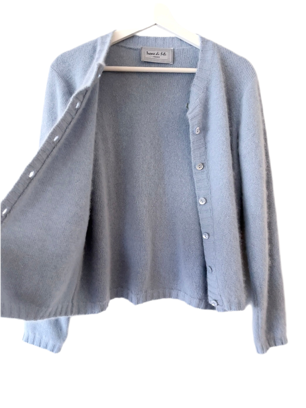 Italy made sky blue Angora mix cardigan