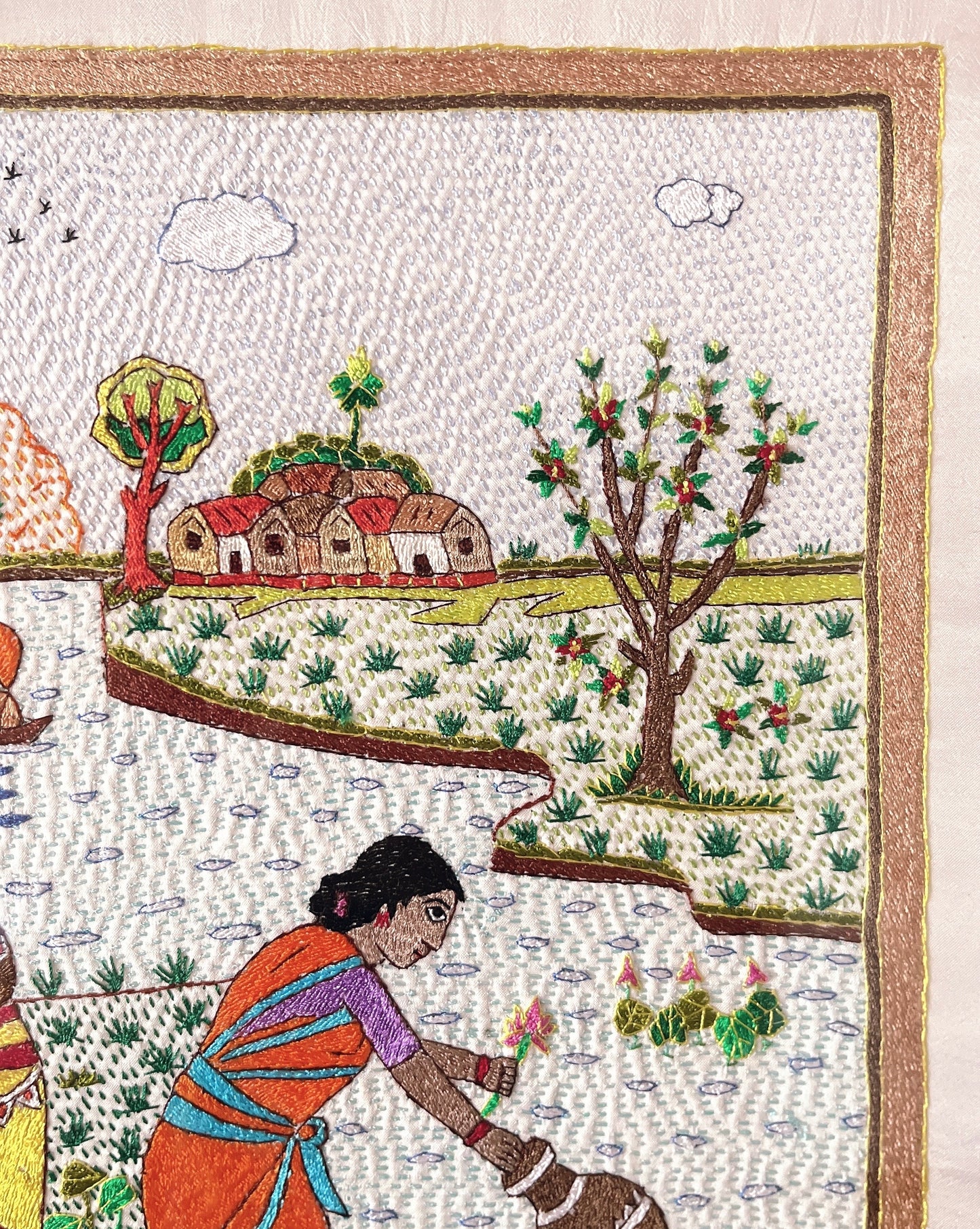 「 Women 」Hand embroidered textile wooden frame