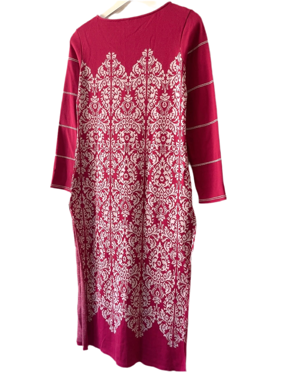 Pink × white side slit long one-onepiece