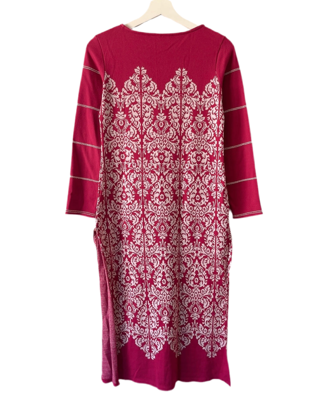 Pink × white side slit long one-onepiece