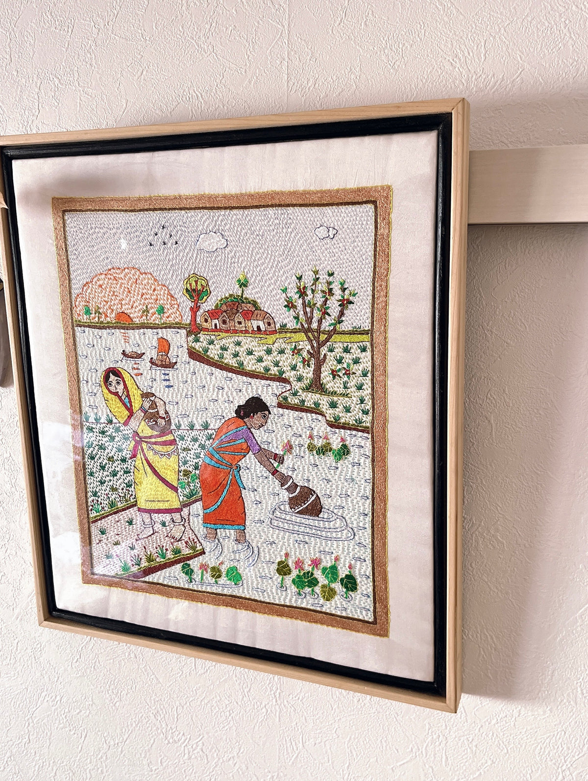 「 Women 」Hand embroidered textile wooden frame