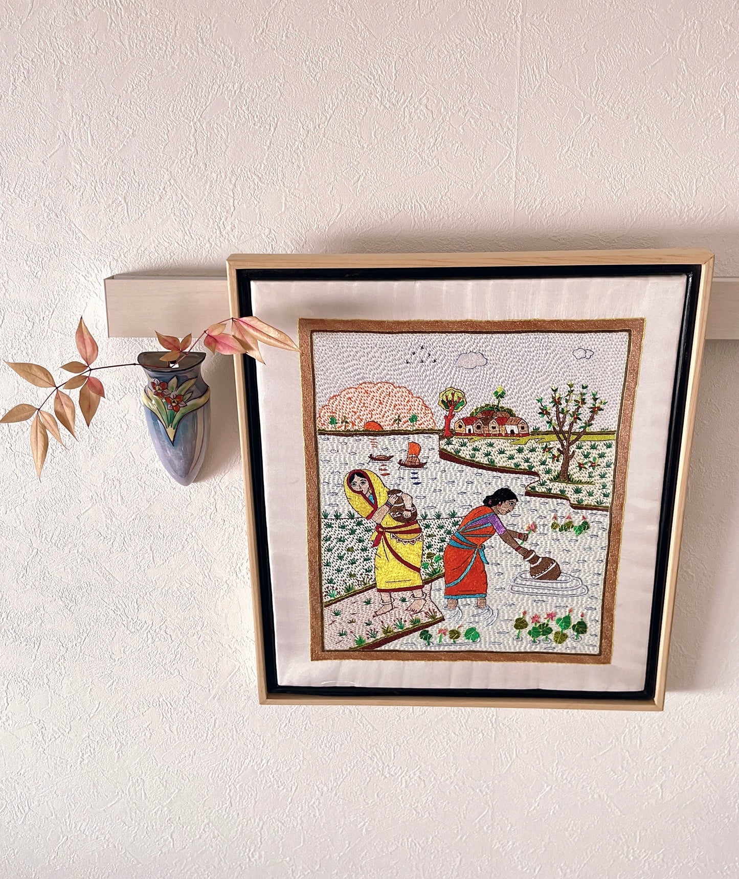 「 Women 」Hand embroidered textile wooden frame