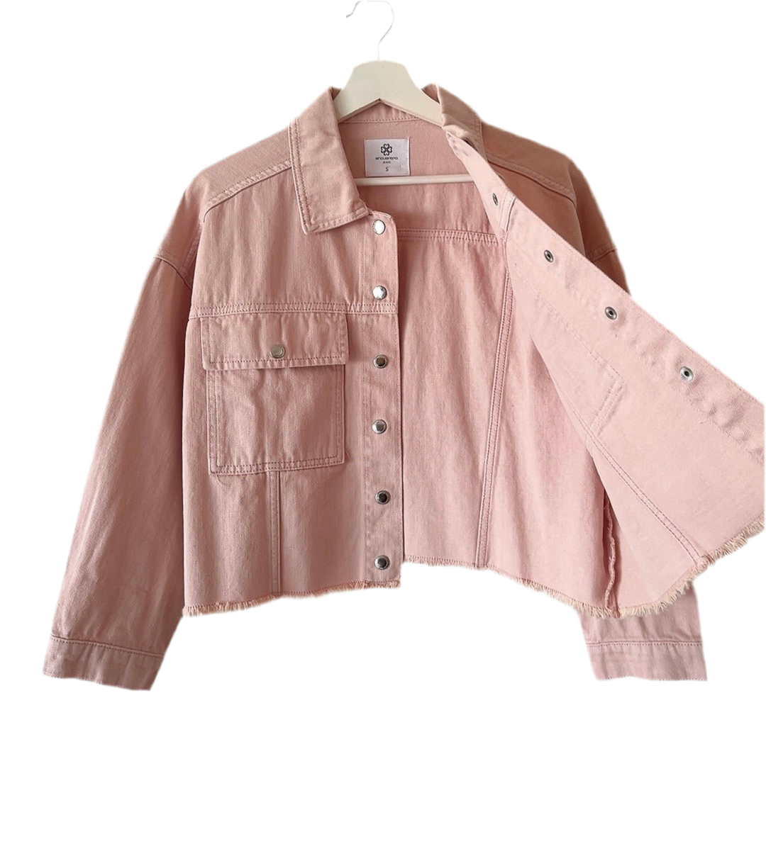 light pink cropped denim jacket