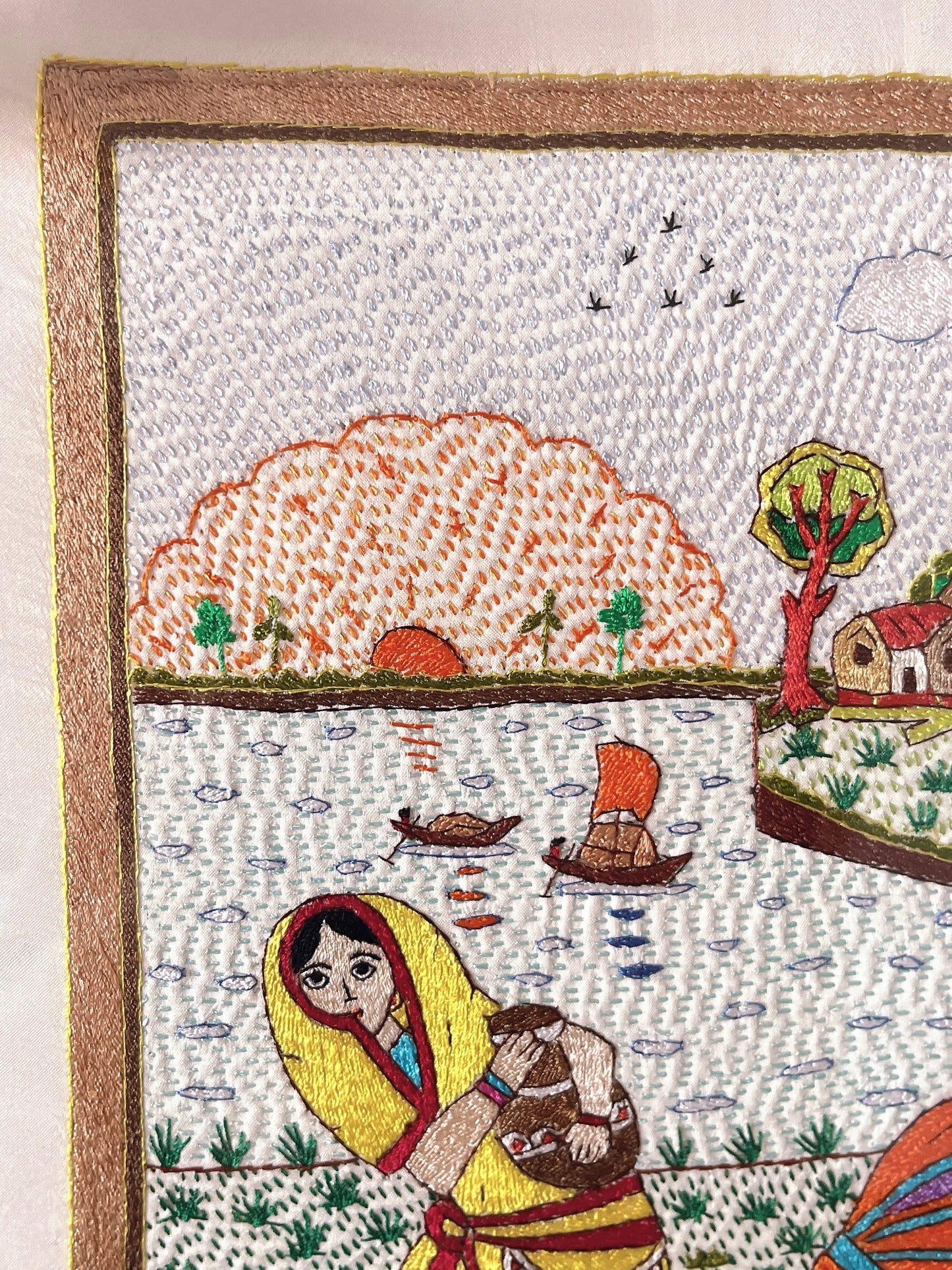 「 Women 」Hand embroidered textile wooden frame