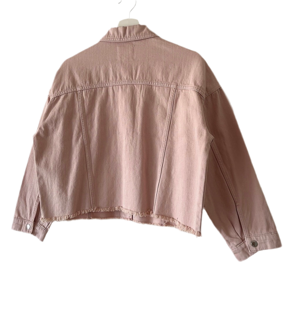 light pink cropped denim jacket