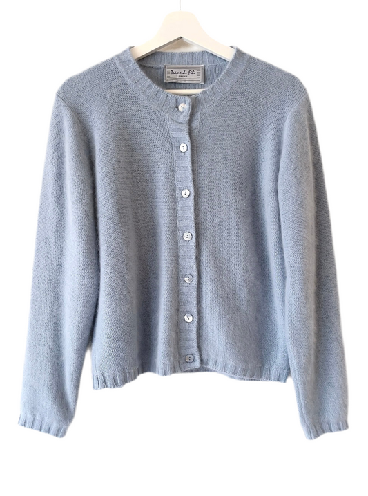 Italy made sky blue Angora mix cardigan