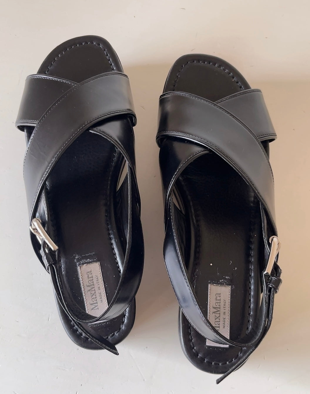 Max Mara black leather sandals