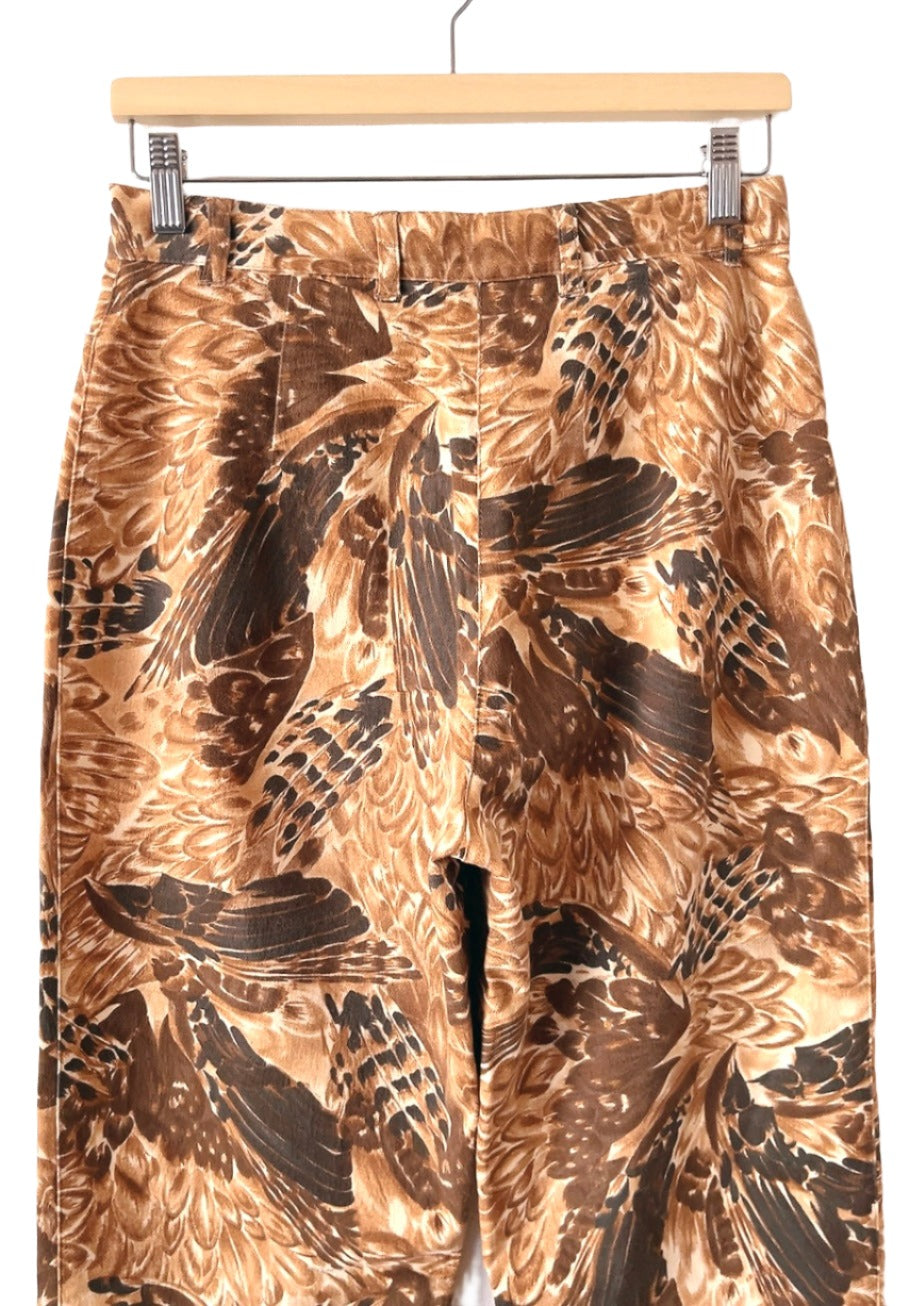 Feathers motif high waist denim pants