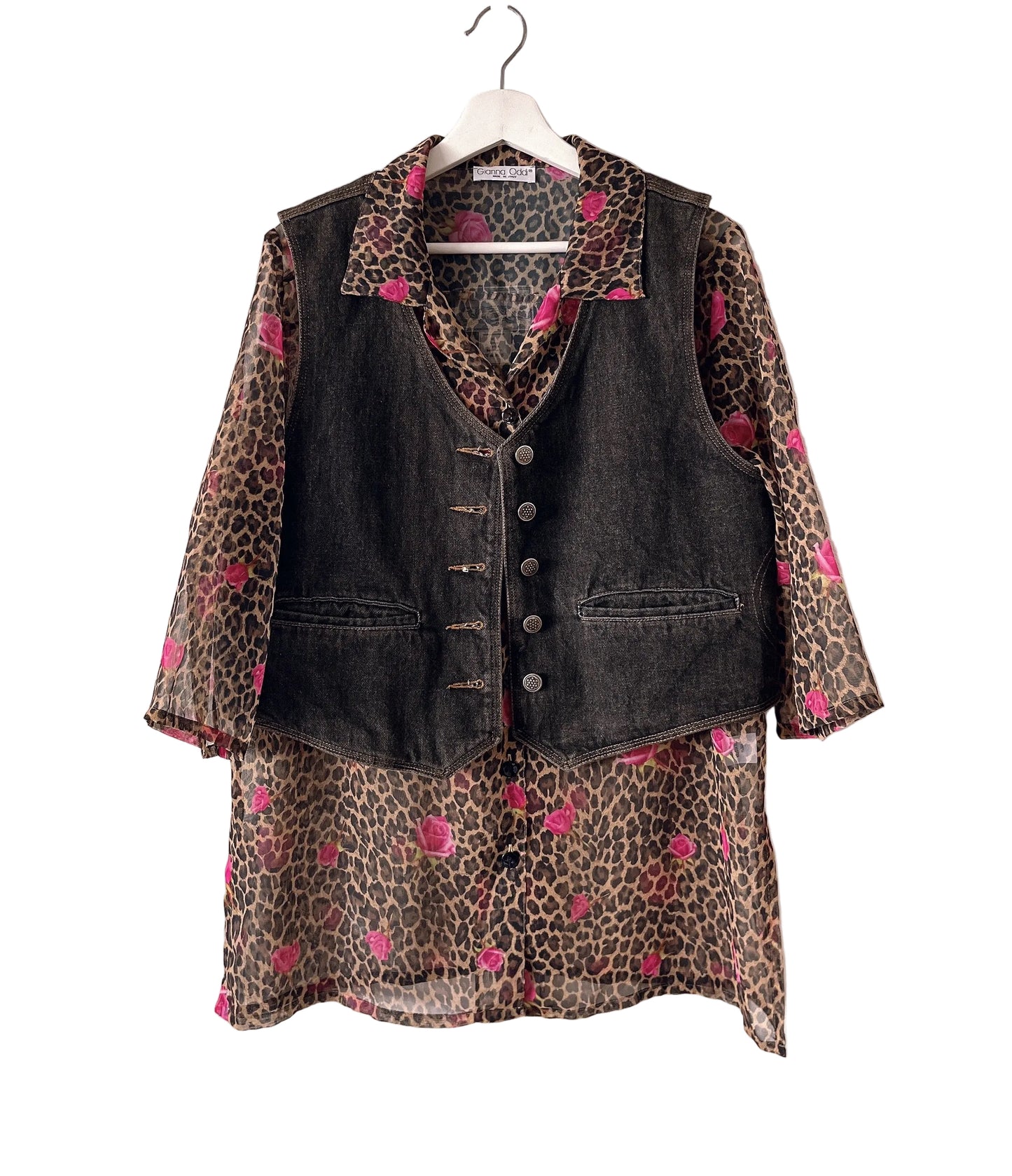 Italy made leopard × rose shirt