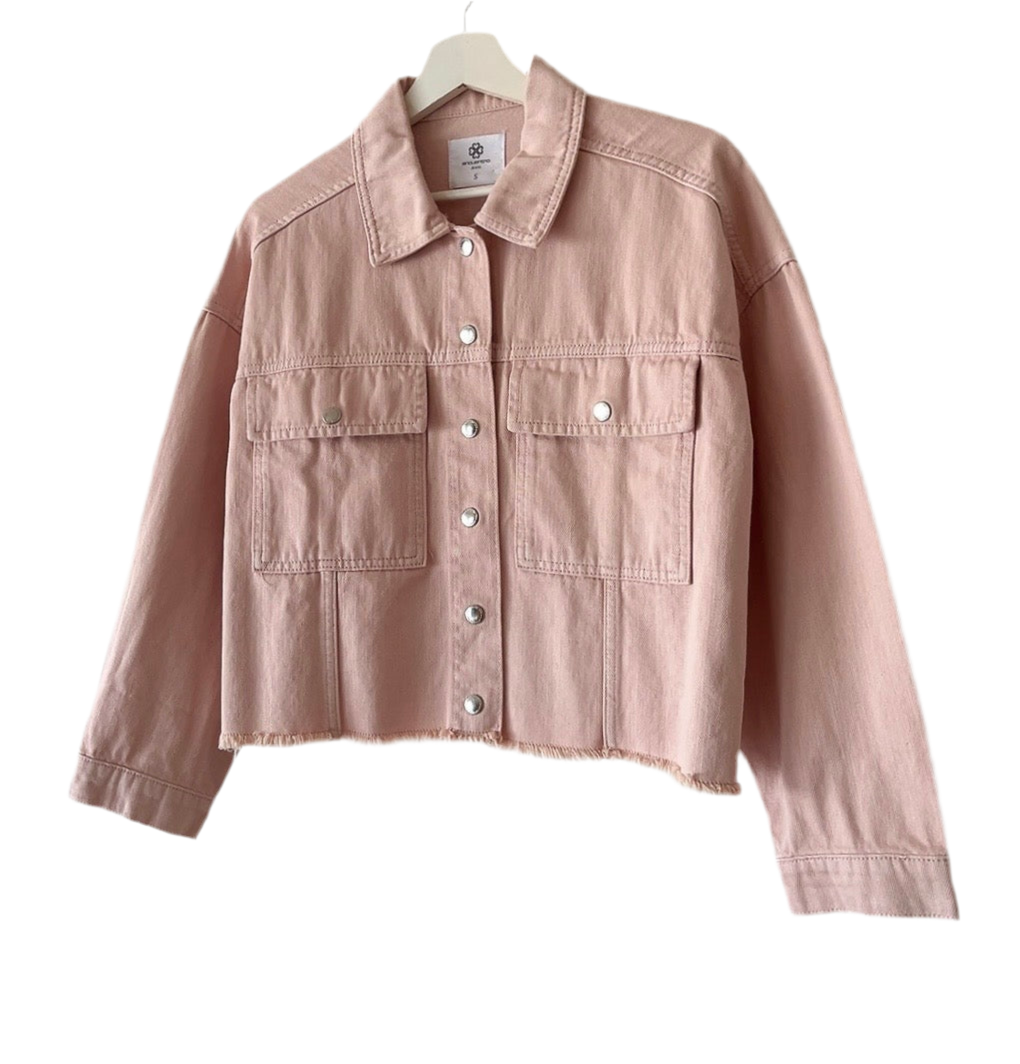 light pink cropped denim jacket