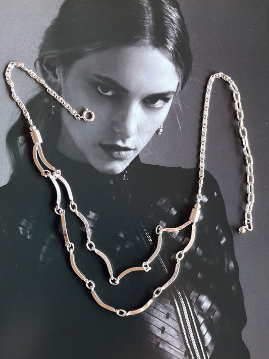 vintage silver tone layered necklace