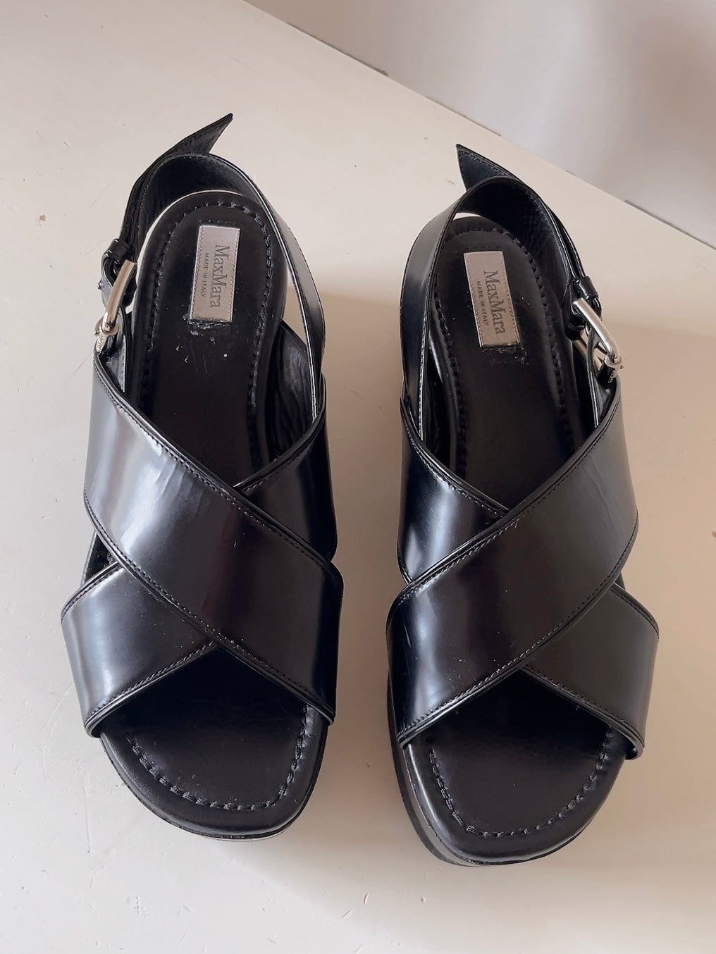Max Mara black leather sandals