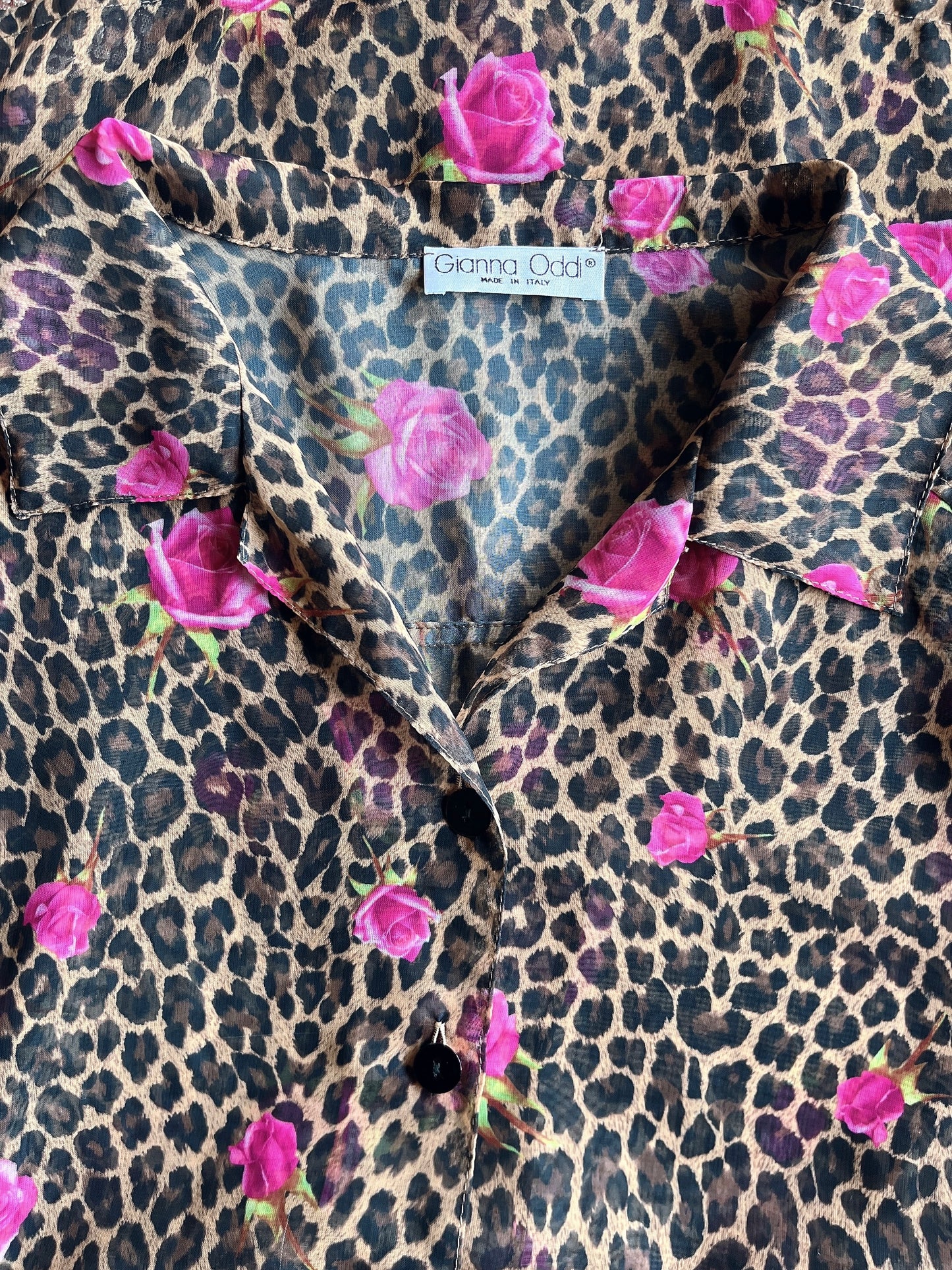 Italy made leopard × rose shirt