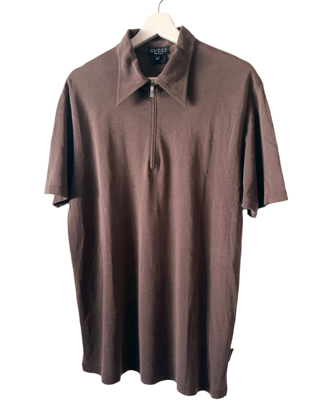 old GUCCI dark brown zip-up polo shirt