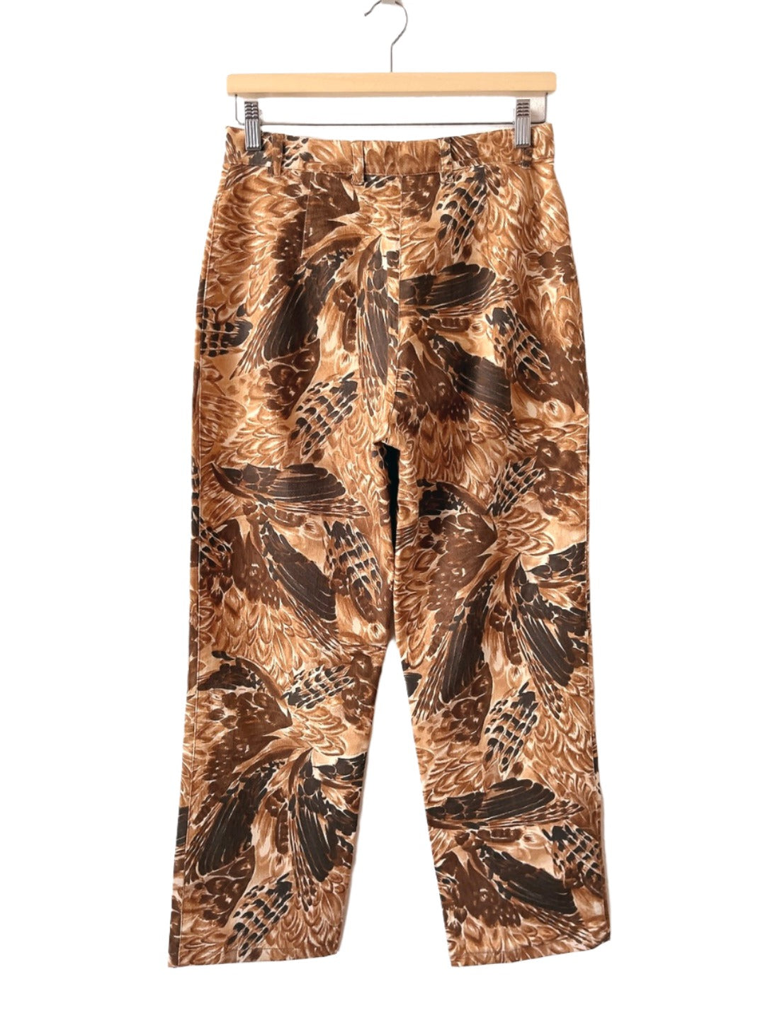 Feathers motif high waist denim pants