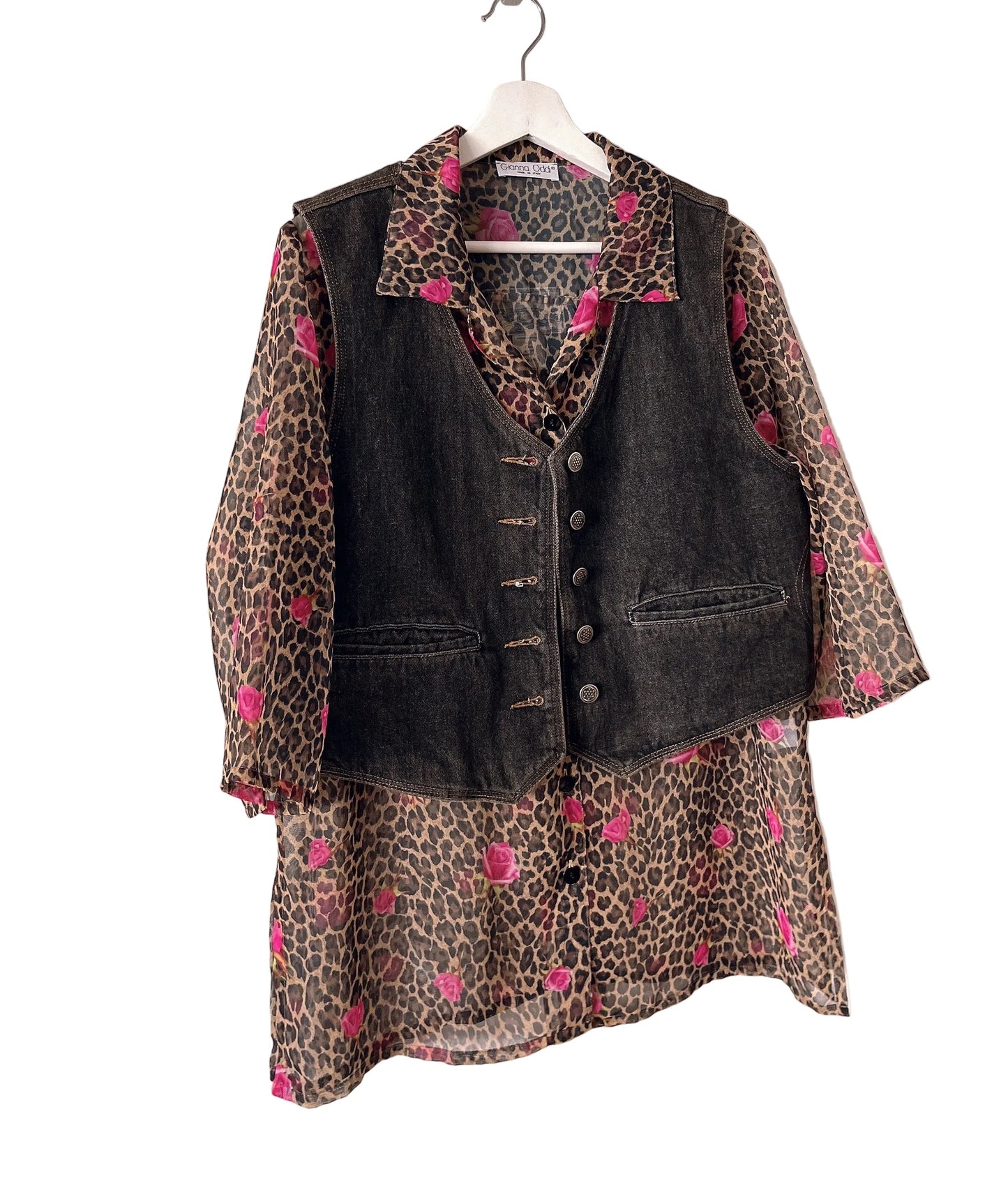 Italy made leopard × rose shirt