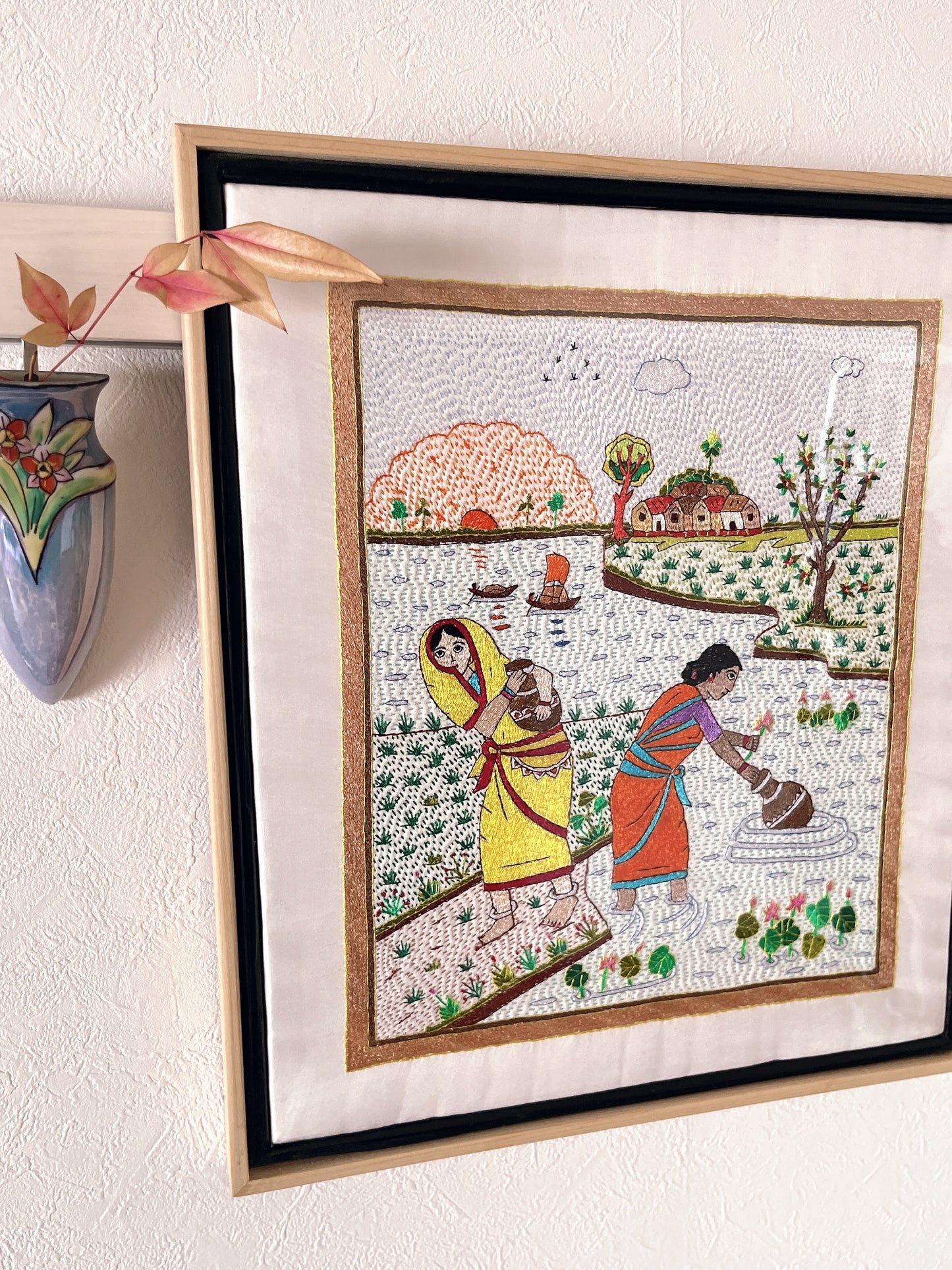 「 Women 」Hand embroidered textile wooden frame