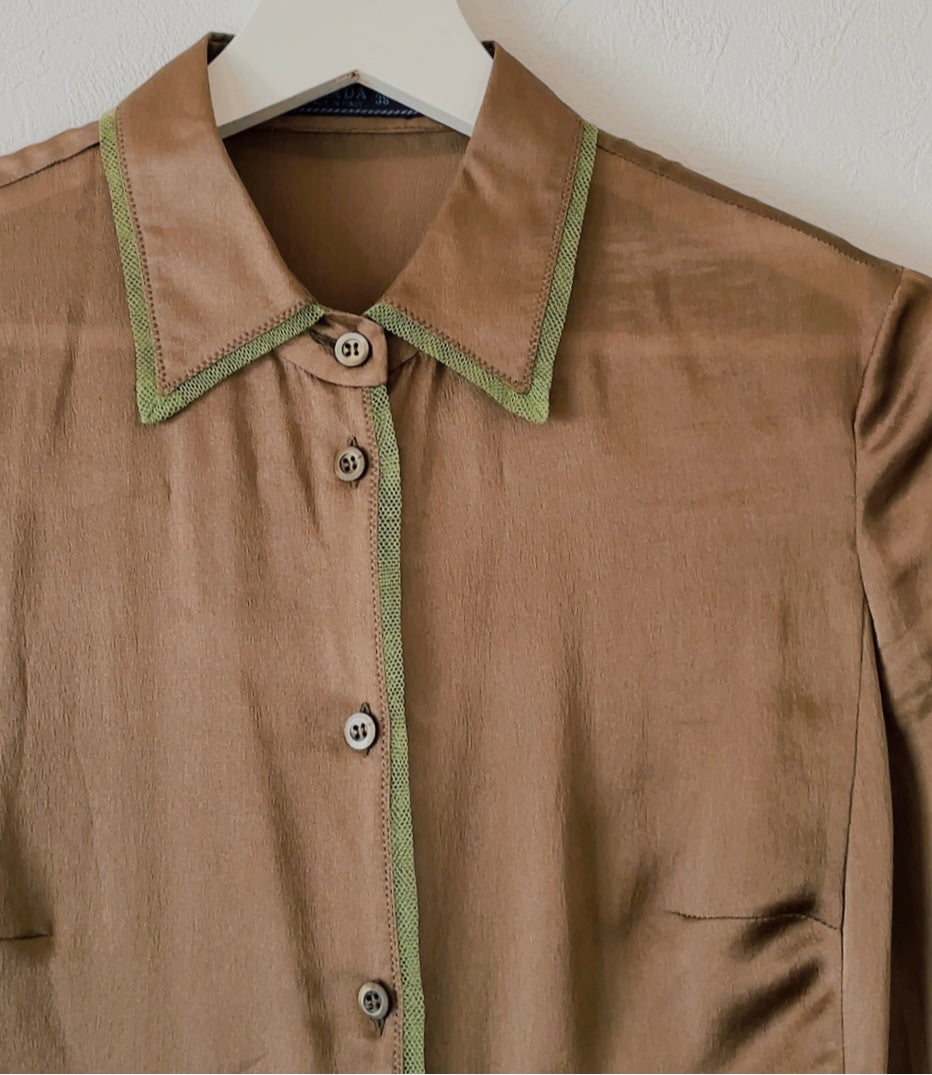 PRADA brown × khaki silk skirt