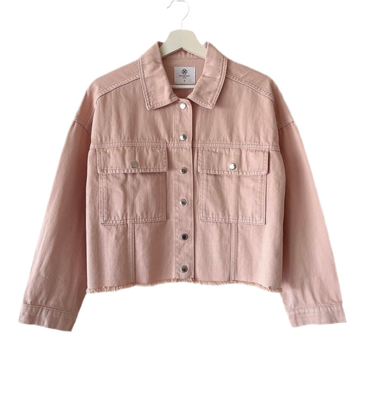 light pink cropped denim jacket