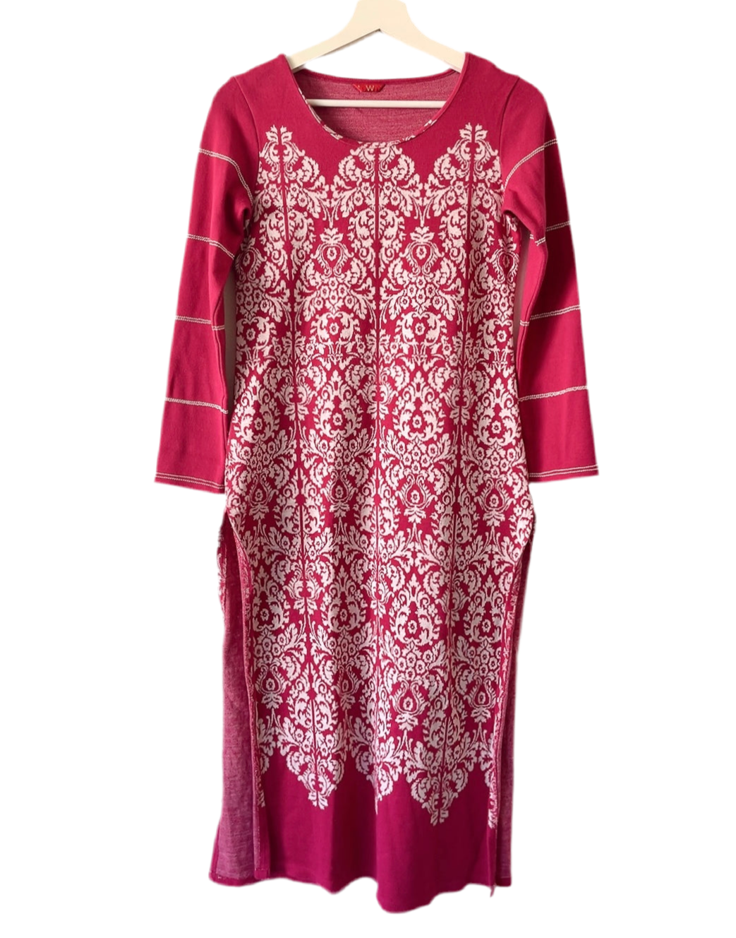 Pink × white side slit long one-onepiece