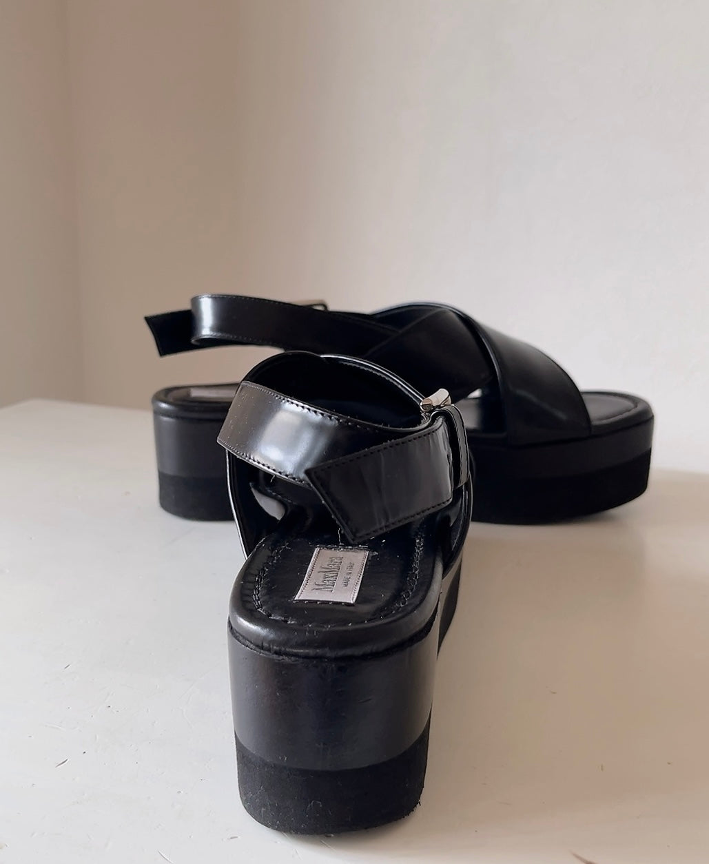 Max Mara black leather sandals