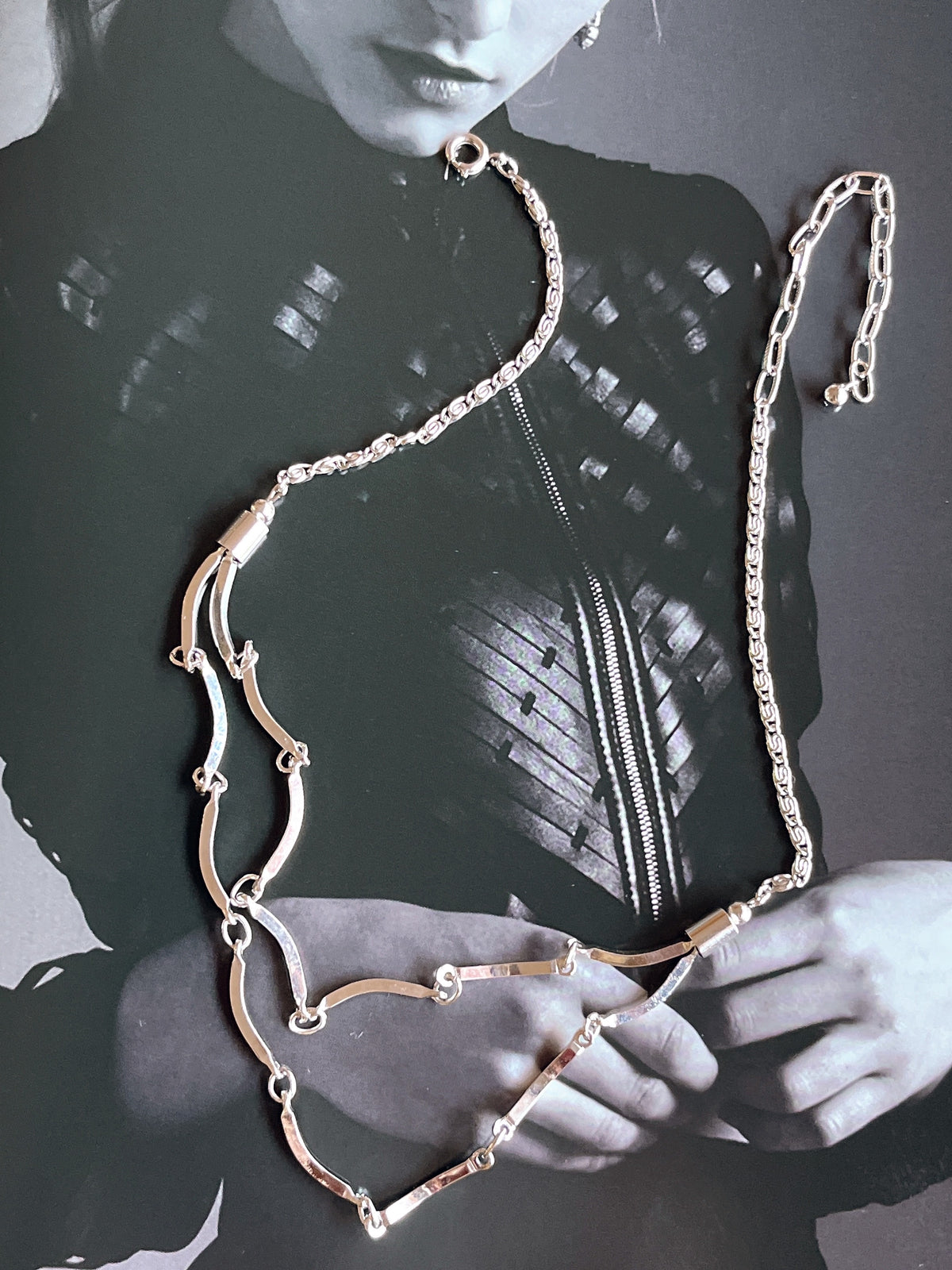vintage silver tone layered necklace