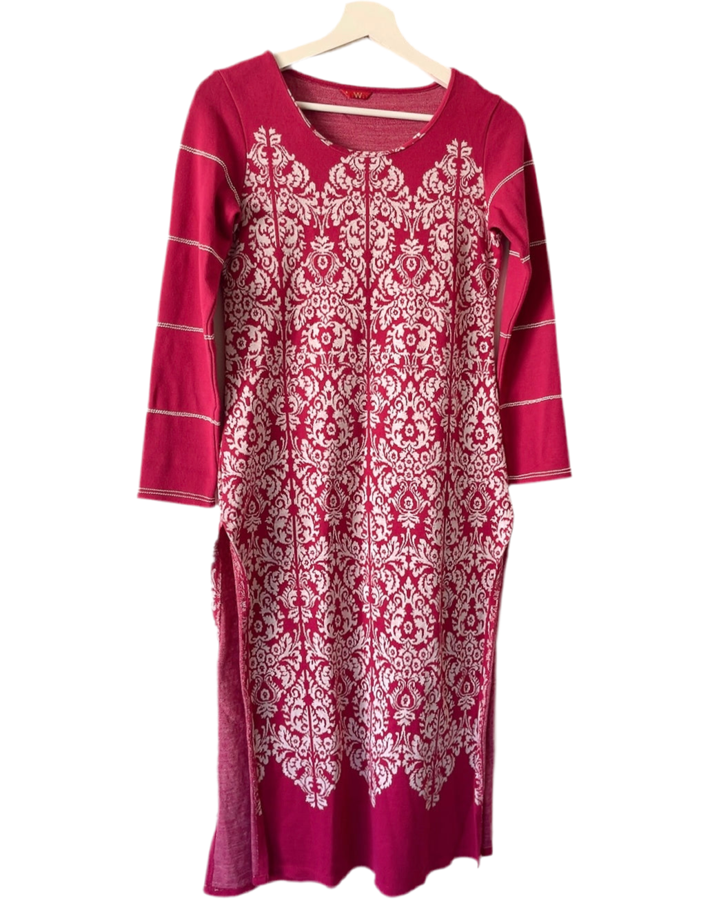 Pink × white side slit long one-onepiece