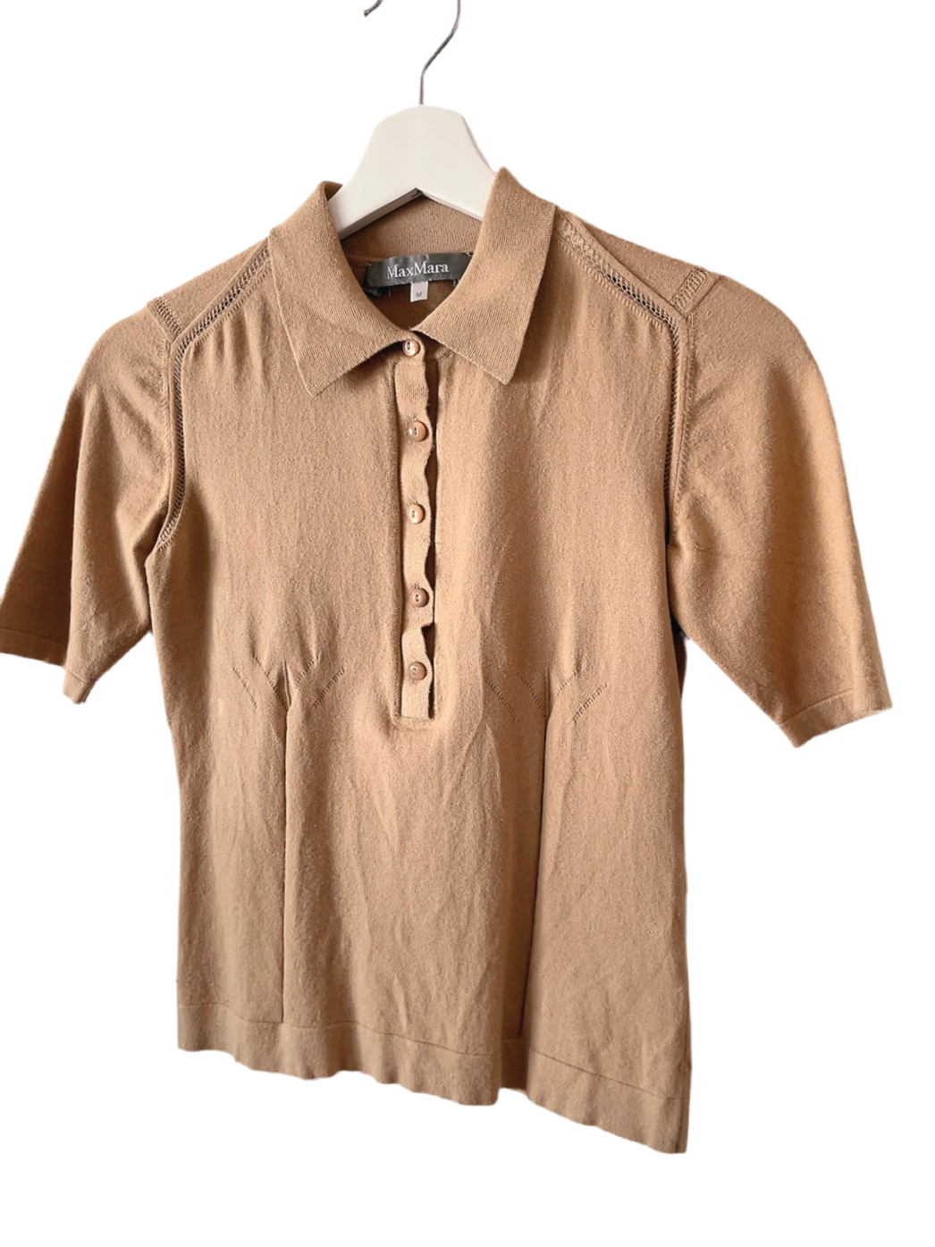 Max Mara light brown knit polo shirt