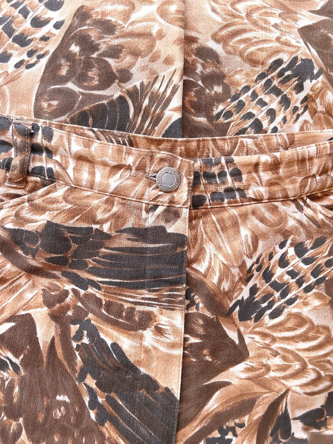 Feathers motif high waist denim pants
